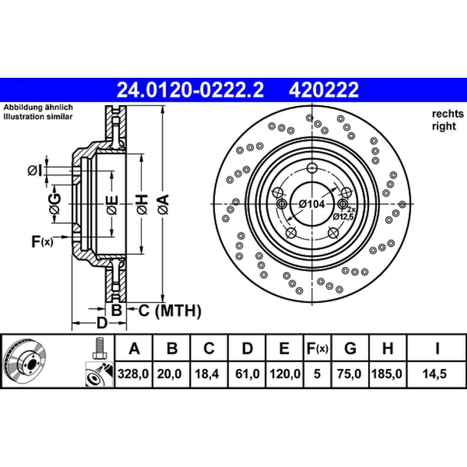 ATE Disc Brake Rotor 420222