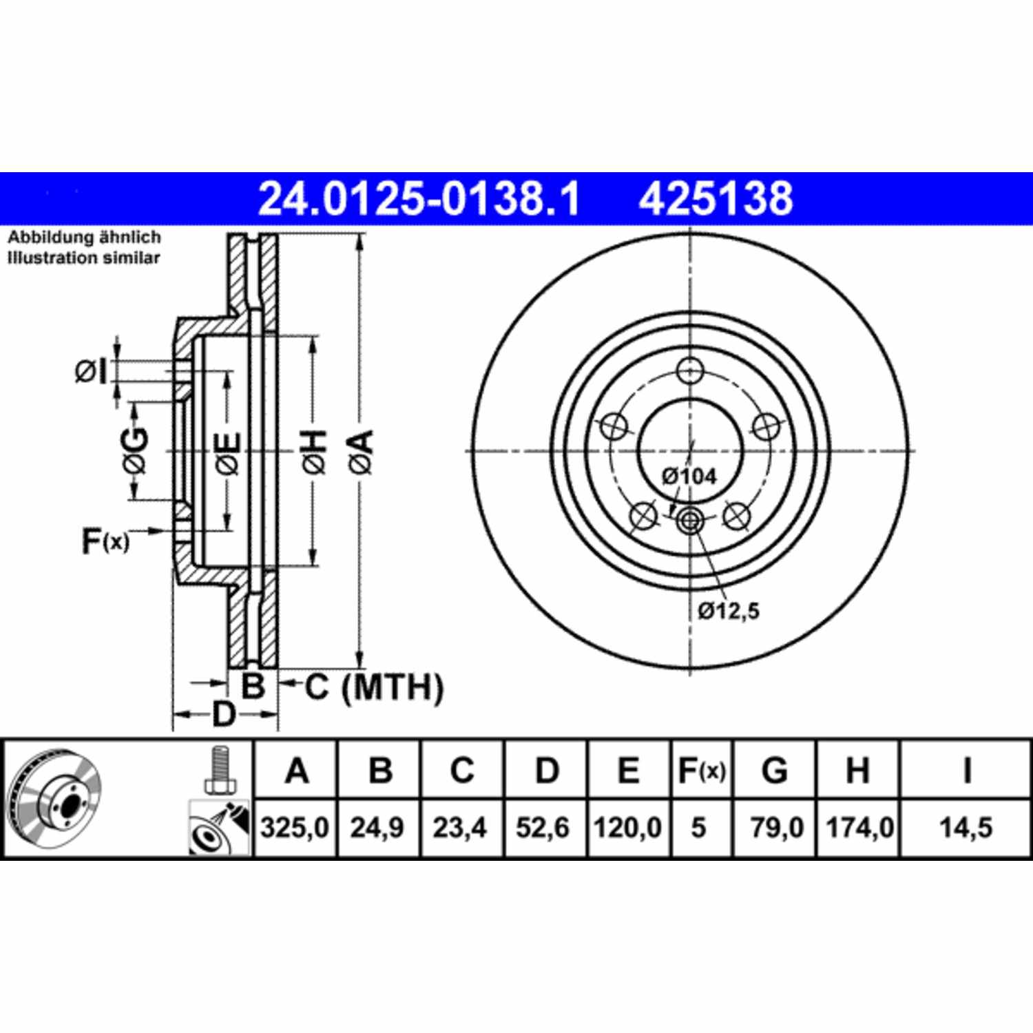 ATE Disc Brake Rotor Set 425138