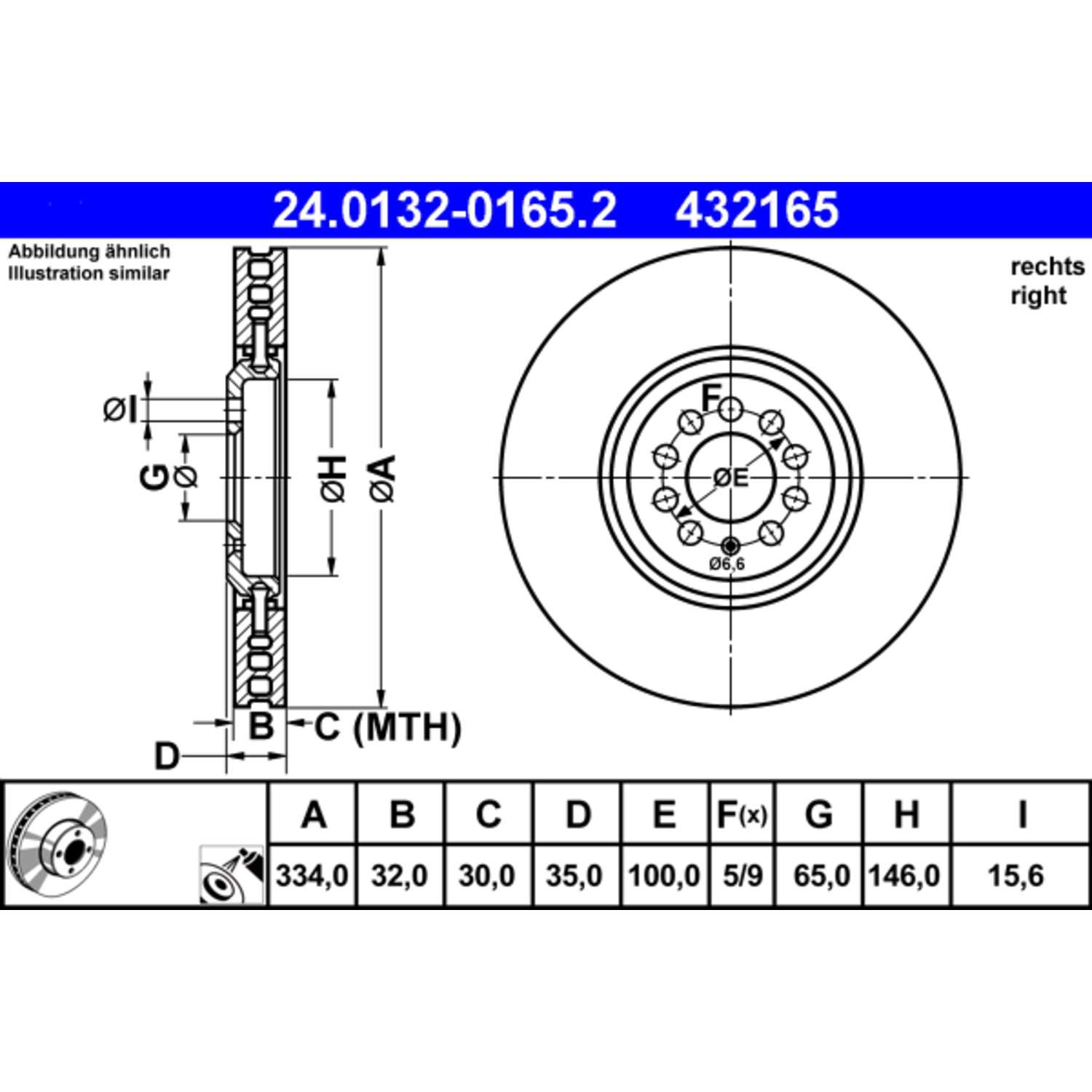 ATE Disc Brake Rotor 432165
