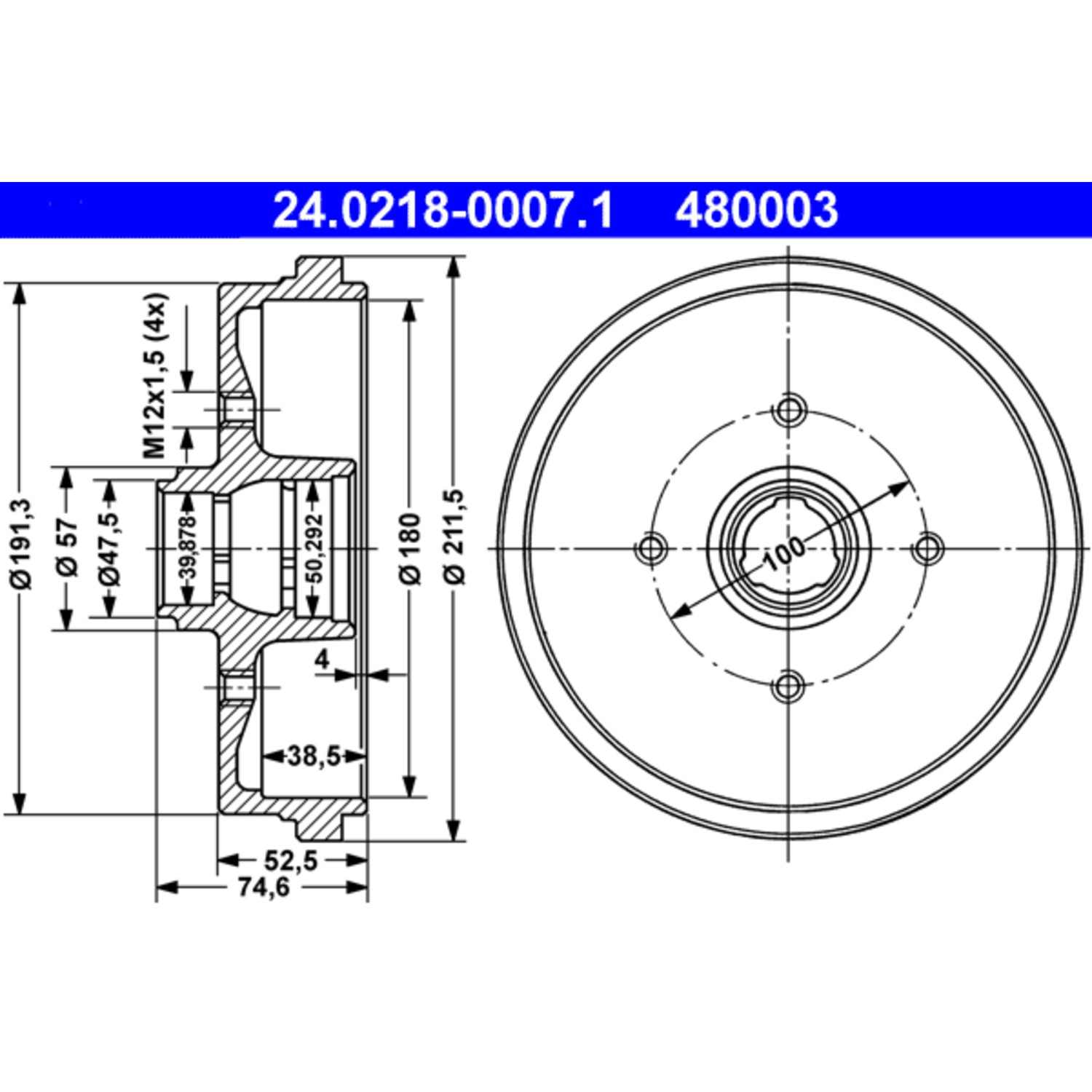 ATE Brake Drum Set 480003