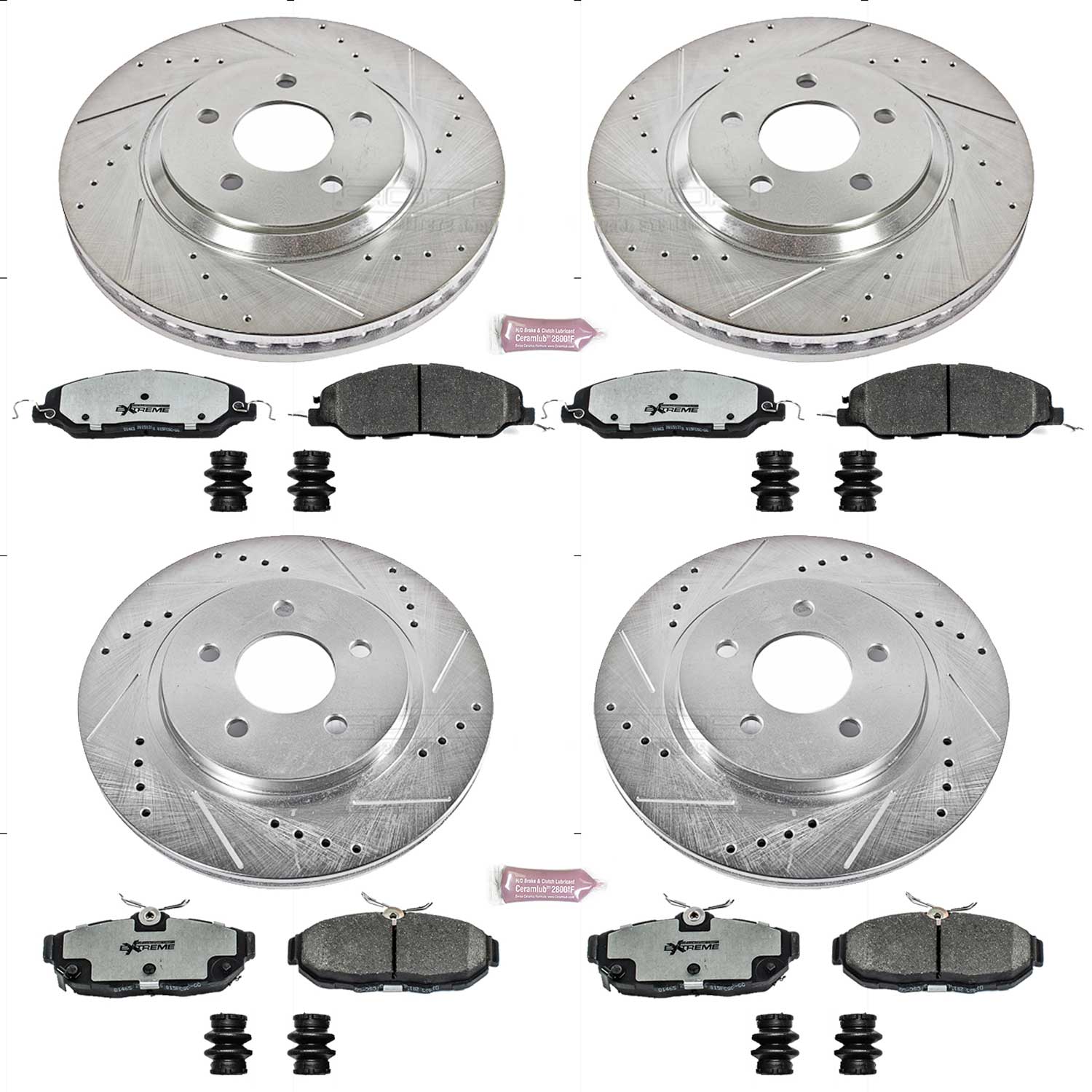 PowerStop Z26 Street Warrior Front & Rear Brake Kit - 4-Pc, Carbon-Fiber Ceramic, Drilled & Slotted Rotors