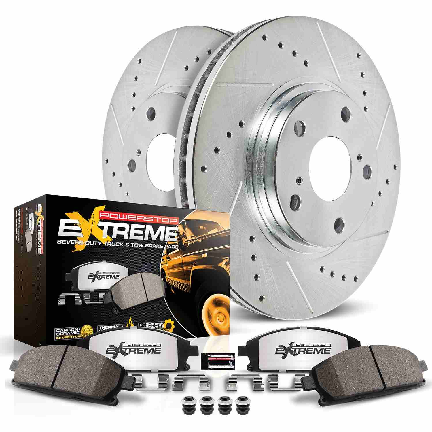 PowerStop Z36 Truck & Tow Rear Brake Kit - 4-Pc, Carbon-Fiber Ceramic, Drilled & Slotted Rotors