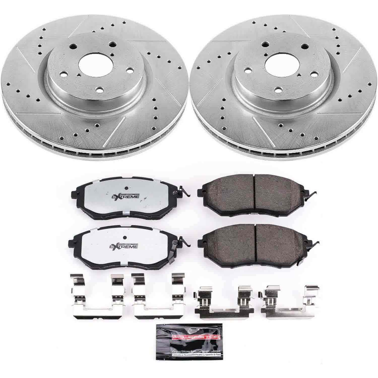 PowerStop Z26 Street Warrior Front Brake Kit - 4-Pc, Carbon-Fiber Ceramic, Drilled & Slotted Rotors — image 2