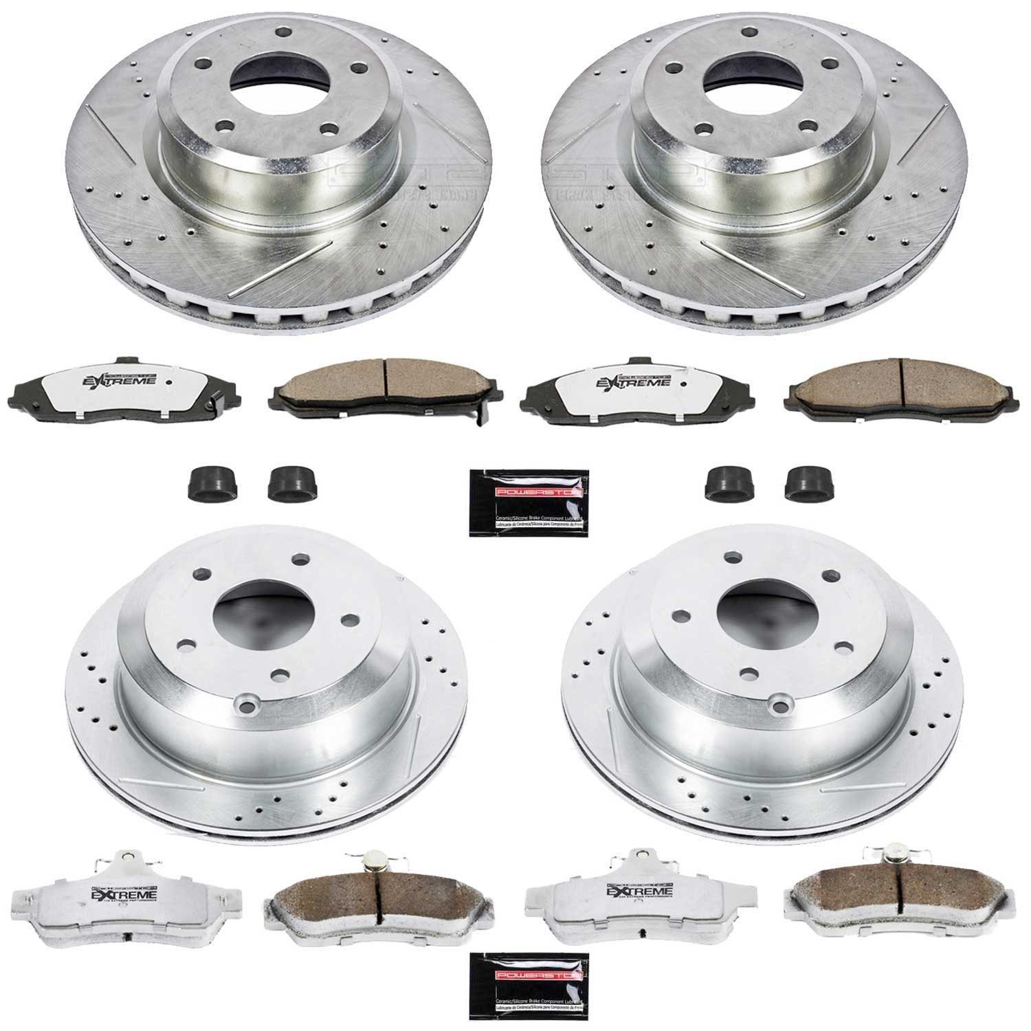 PowerStop Z26 Street Warrior Front & Rear Brake Kit - 4-Pc, Carbon-Fiber Ceramic, Drilled & Slotted Rotors