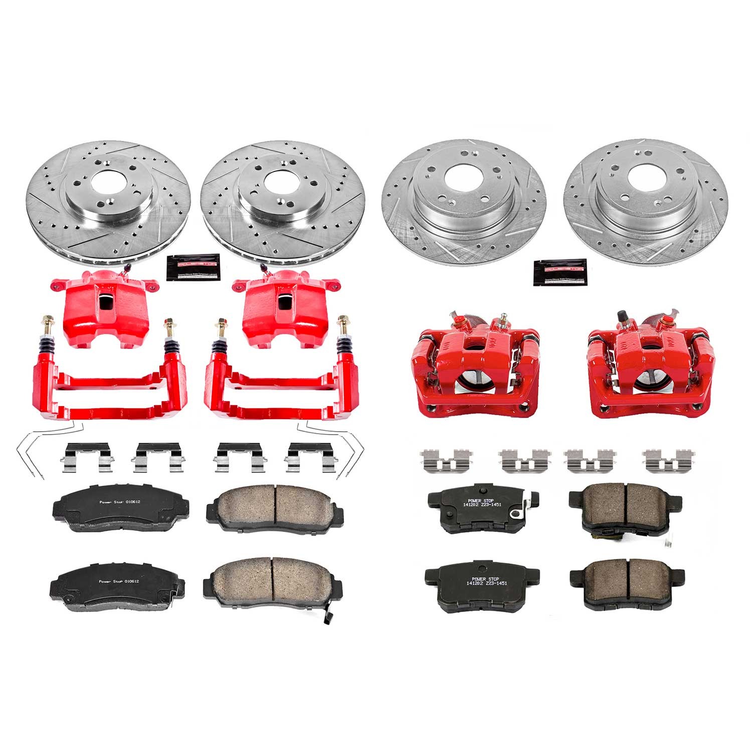 PowerStop Z23 Evolution Sport Front & Rear Brake Kit - 8-Pc, Carbon-Fiber Ceramic, Drilled & Slotted Rotors - 2