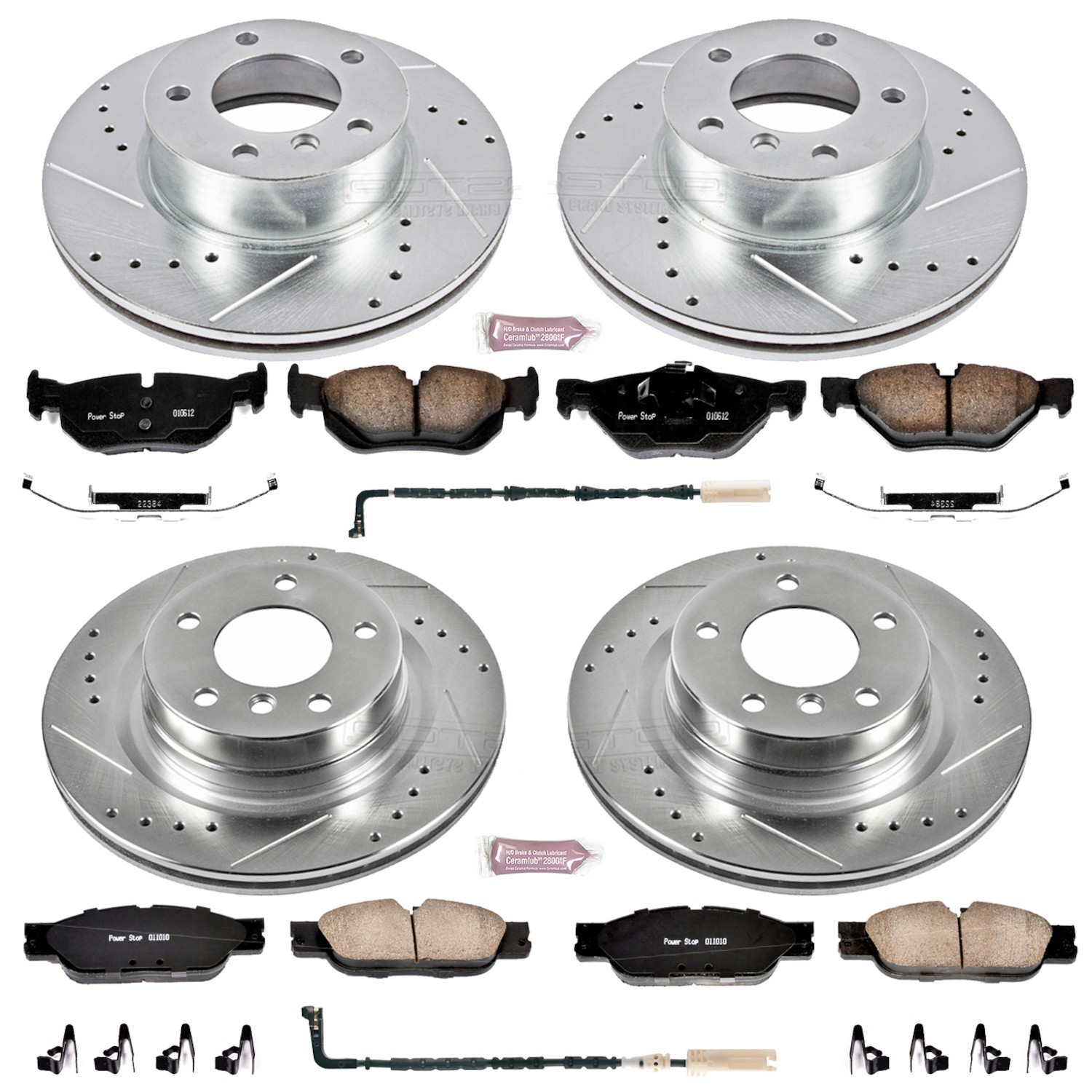 PowerStop Z23 Evolution Sport Front & Rear Brake Kit - 6-Pc, Carbon-Fiber Ceramic, Drilled & Slotted Rotors - 2