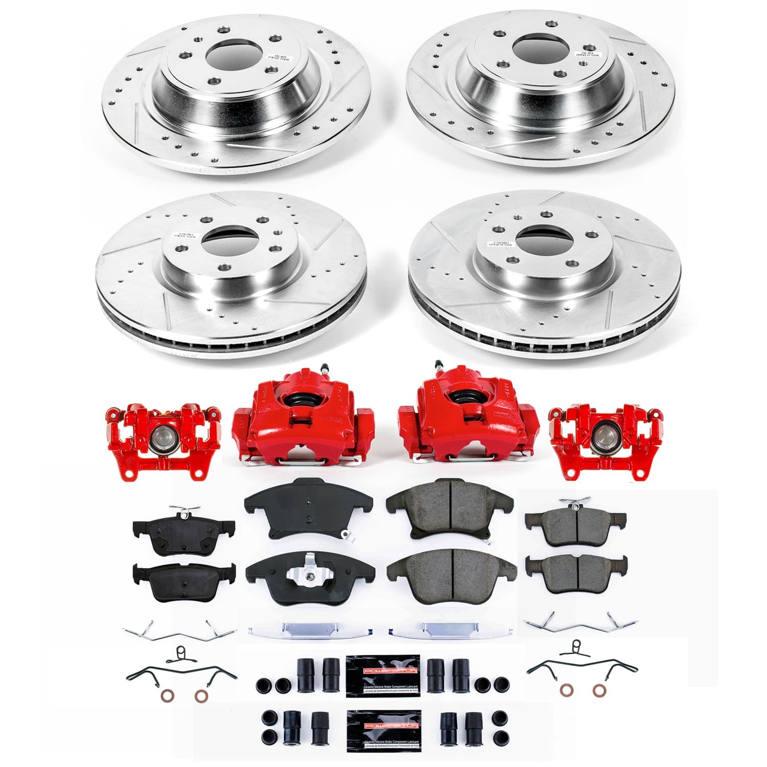 PowerStop Z23 Evolution Sport Front & Rear Brake Kit - 8-Pc, Carbon-Fiber Ceramic, Drilled & Slotted Rotors - 2