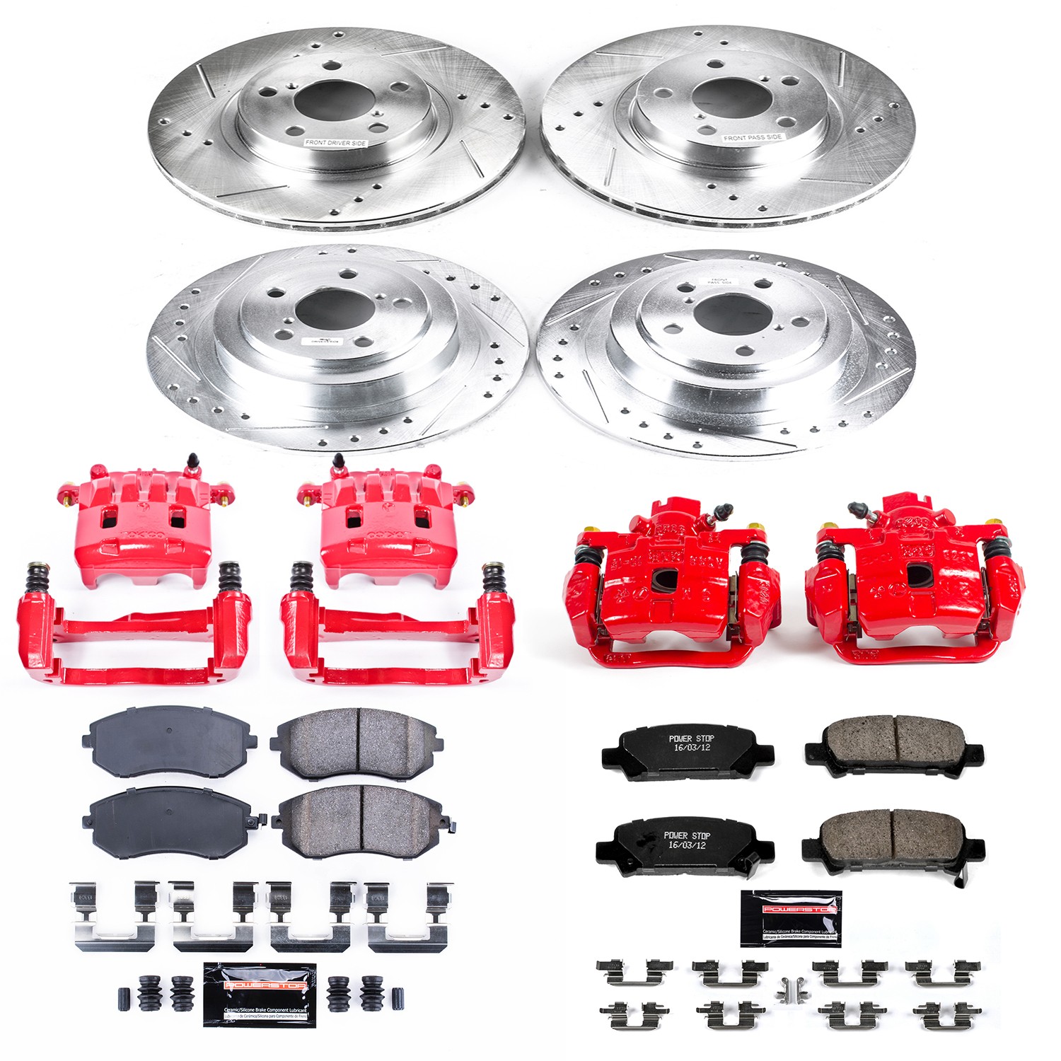 PowerStop Z23 Evolution Sport Front & Rear Brake Kit - 8-Pc, Carbon-Fiber Ceramic, Drilled & Slotted Rotors - 2
