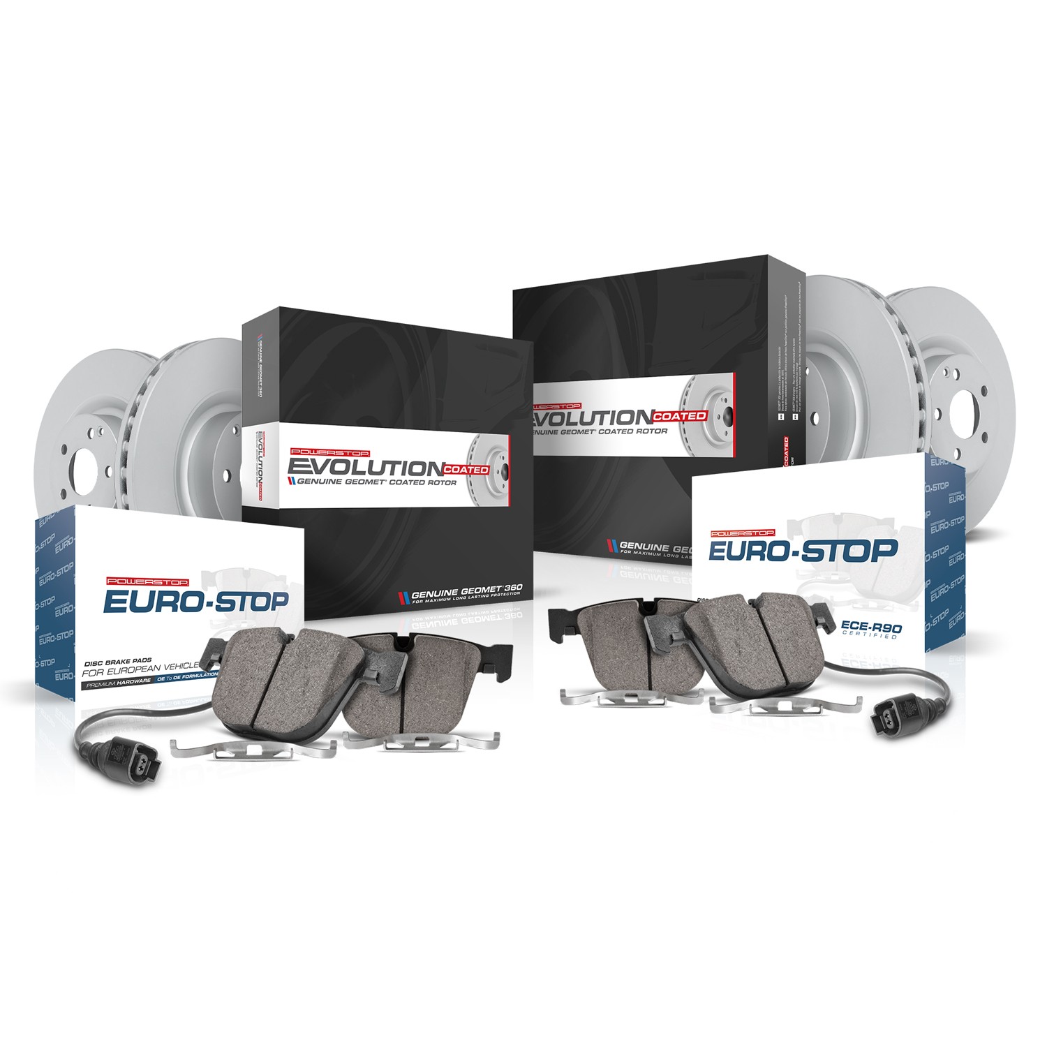 PowerStop EuroStop Brake Kit - 6-Pc, Geomet Fully Coated Rotors - Main Image