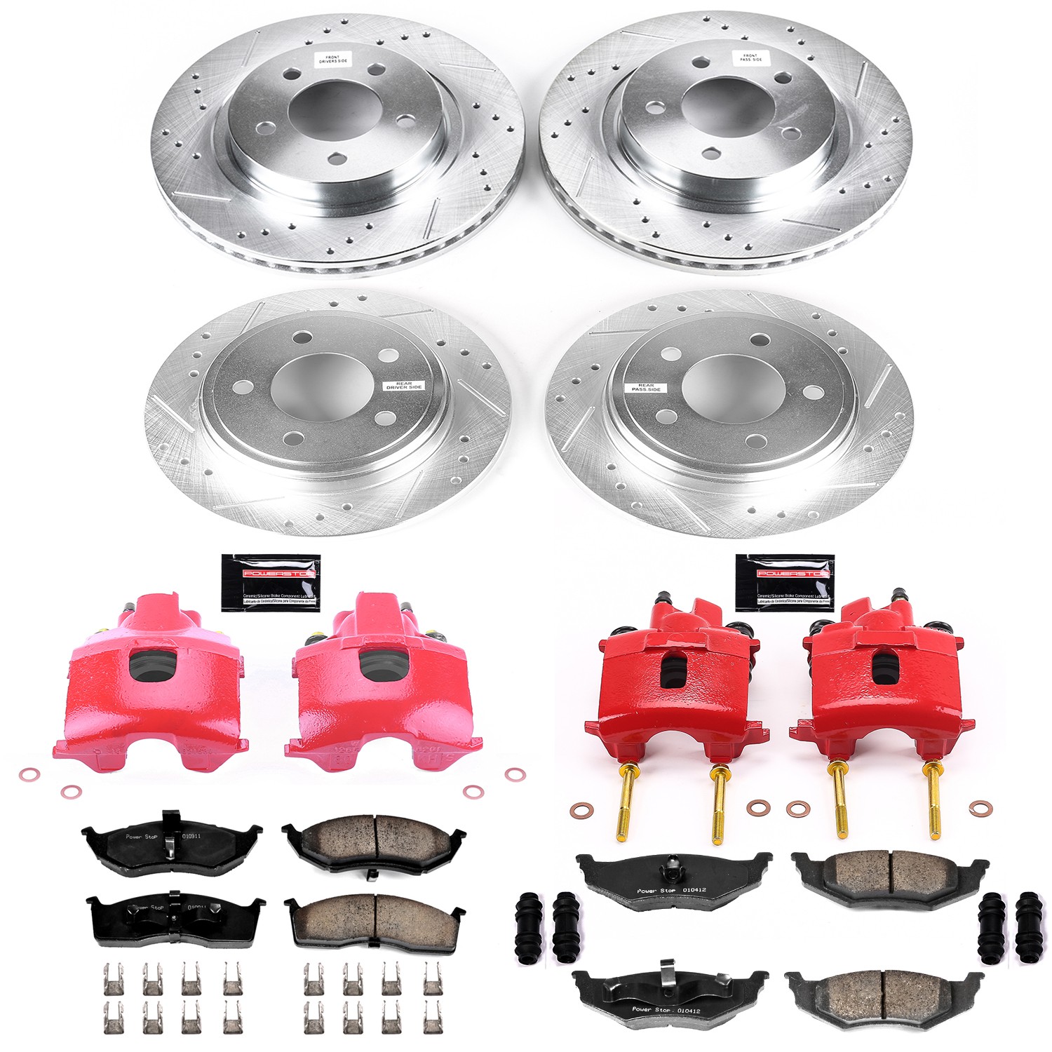 PowerStop Z23 Evolution Sport Front & Rear Brake Kit - 8-Pc, Carbon-Fiber Ceramic, Drilled & Slotted Rotors - 2
