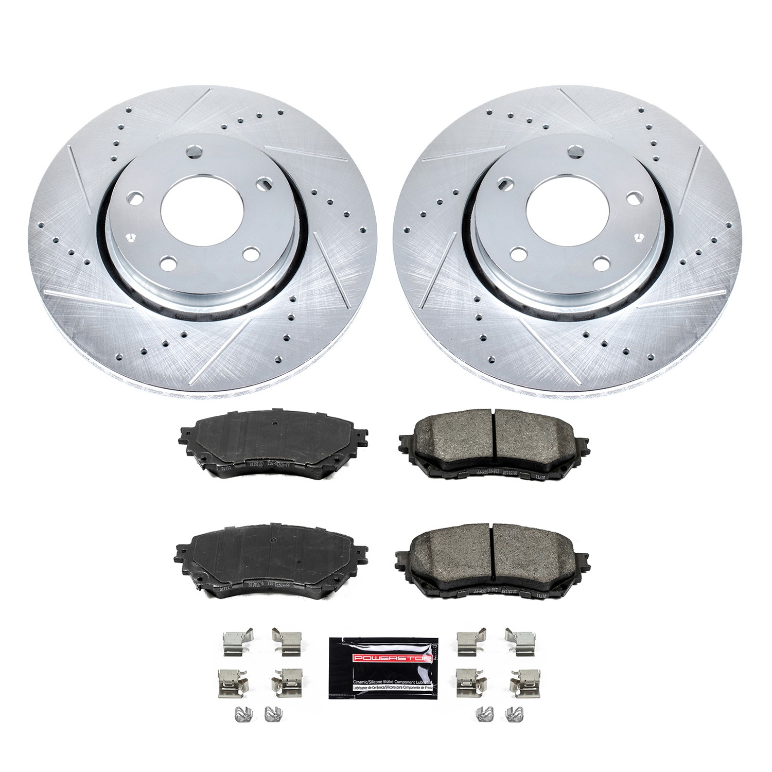 PowerStop Z23 Evolution Sport Front Brake Kit - 4-Pc, Carbon-Fiber Ceramic, Drilled & Slotted Rotors - 2