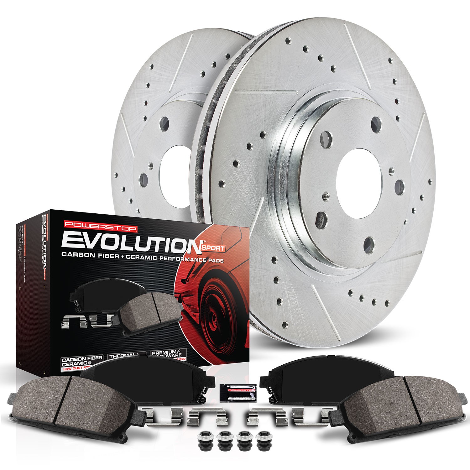 PowerStop Z23 Evolution Sport Front Brake Kit - 4-Pc, Carbon-Fiber Ceramic, Drilled & Slotted Rotors - Main Image