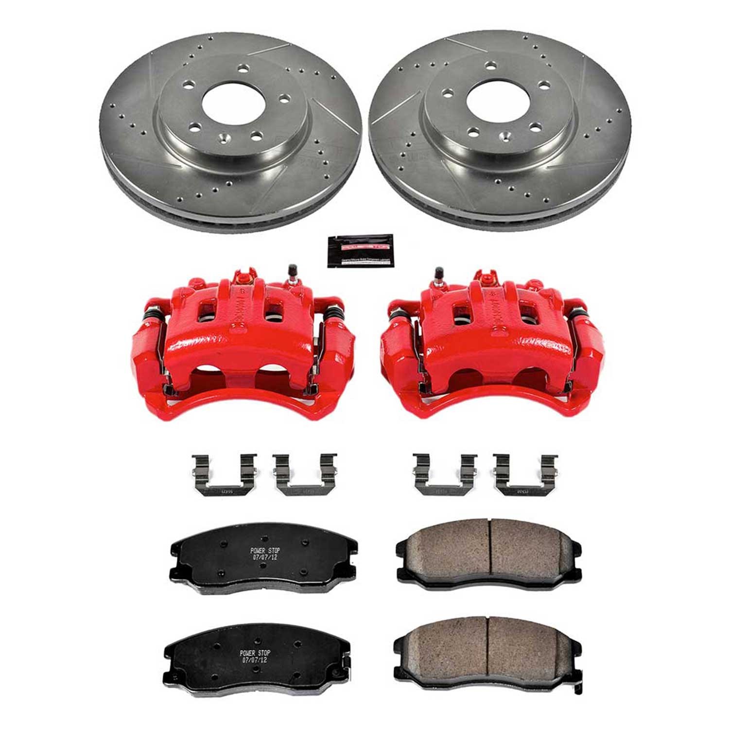 PowerStop Z23 Evolution Sport Front Brake Kit - 8-Pc, Carbon-Fiber Ceramic, Drilled & Slotted Rotors - 2