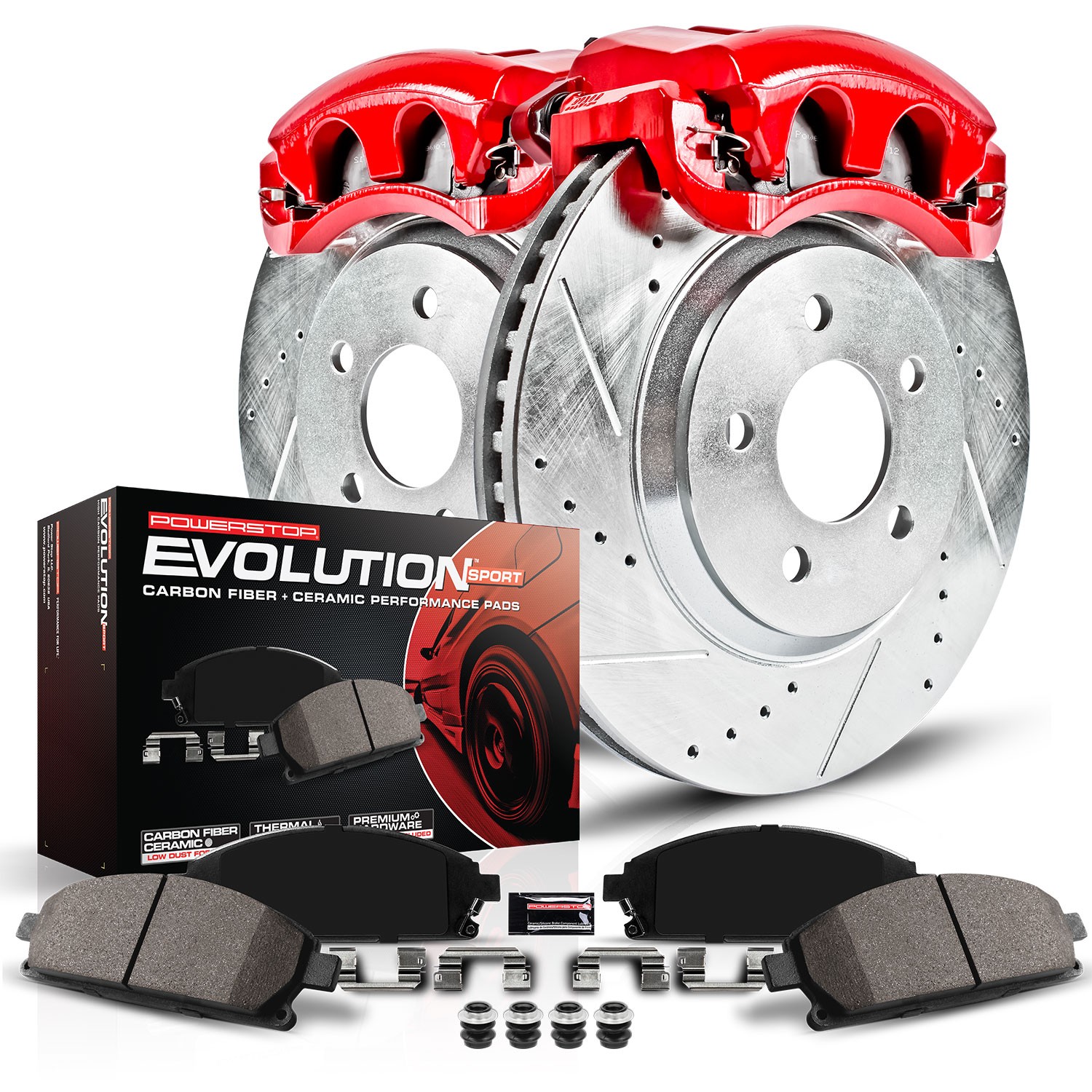 PowerStop Z23 Evolution Sport Front Brake Kit - 8-Pc, Carbon-Fiber Ceramic, Drilled & Slotted Rotors - Main Image