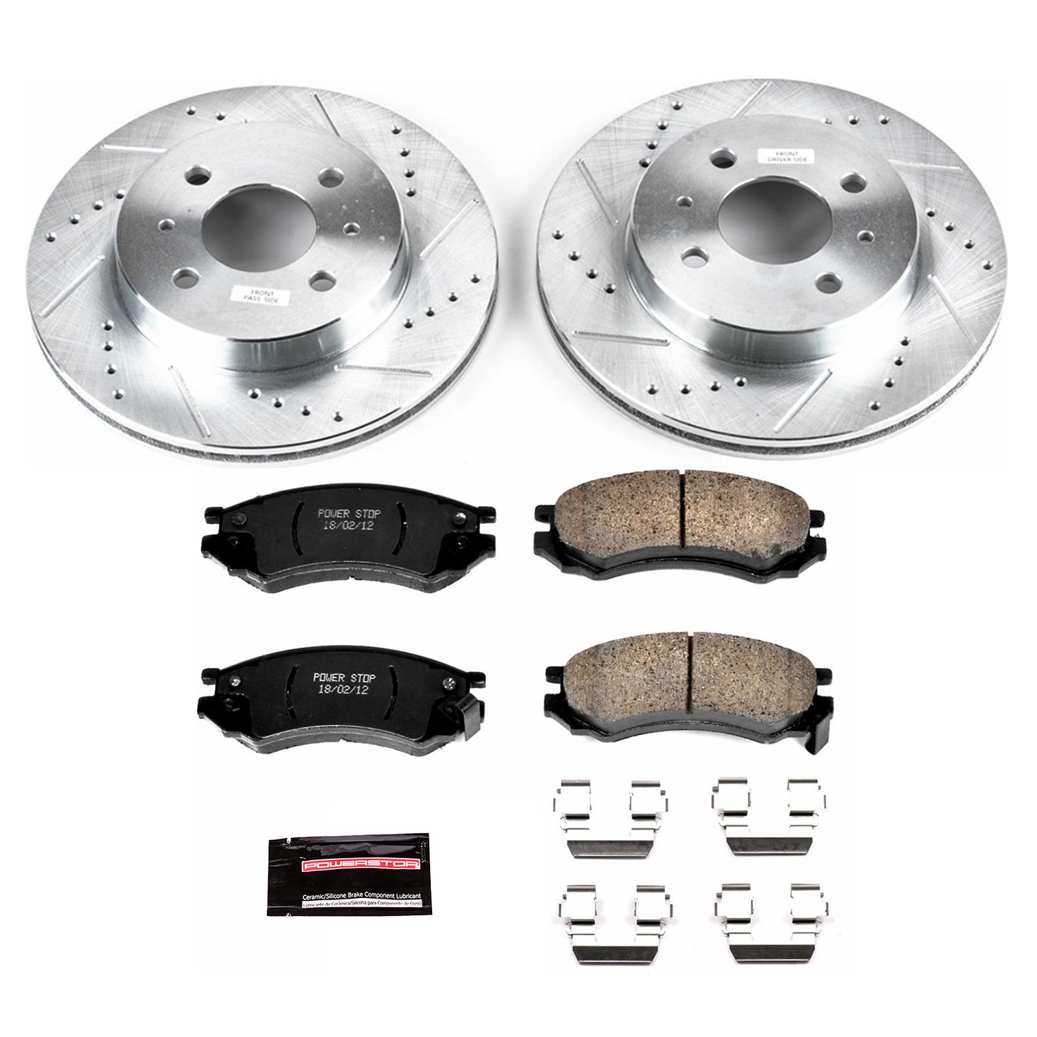 PowerStop Z23 Evolution Sport Front Brake Kit - 4-Pc, Carbon-Fiber Ceramic, Drilled & Slotted Rotors - 2