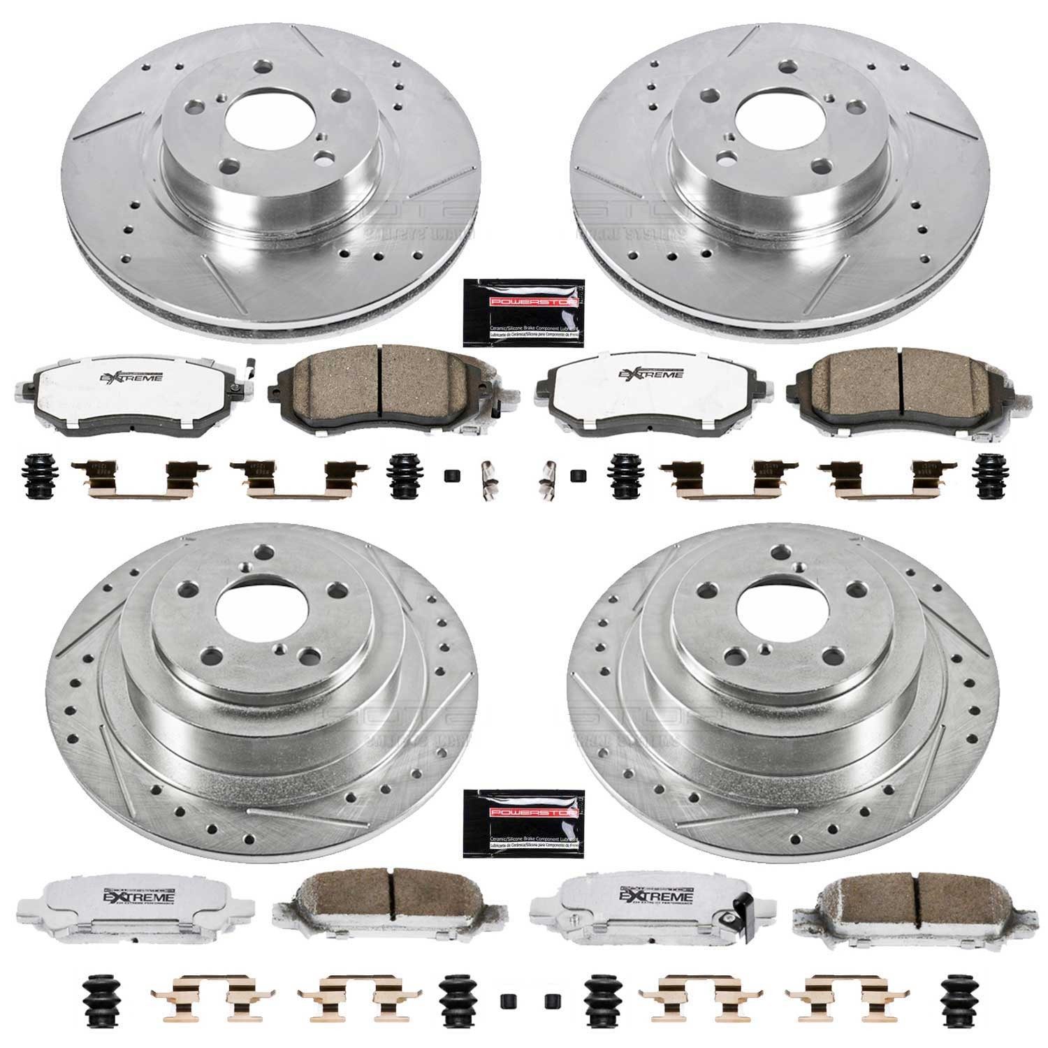 PowerStop Z26 Street Warrior Front & Rear Brake Kit - 4-Pc, Carbon-Fiber Ceramic, Drilled & Slotted Rotors