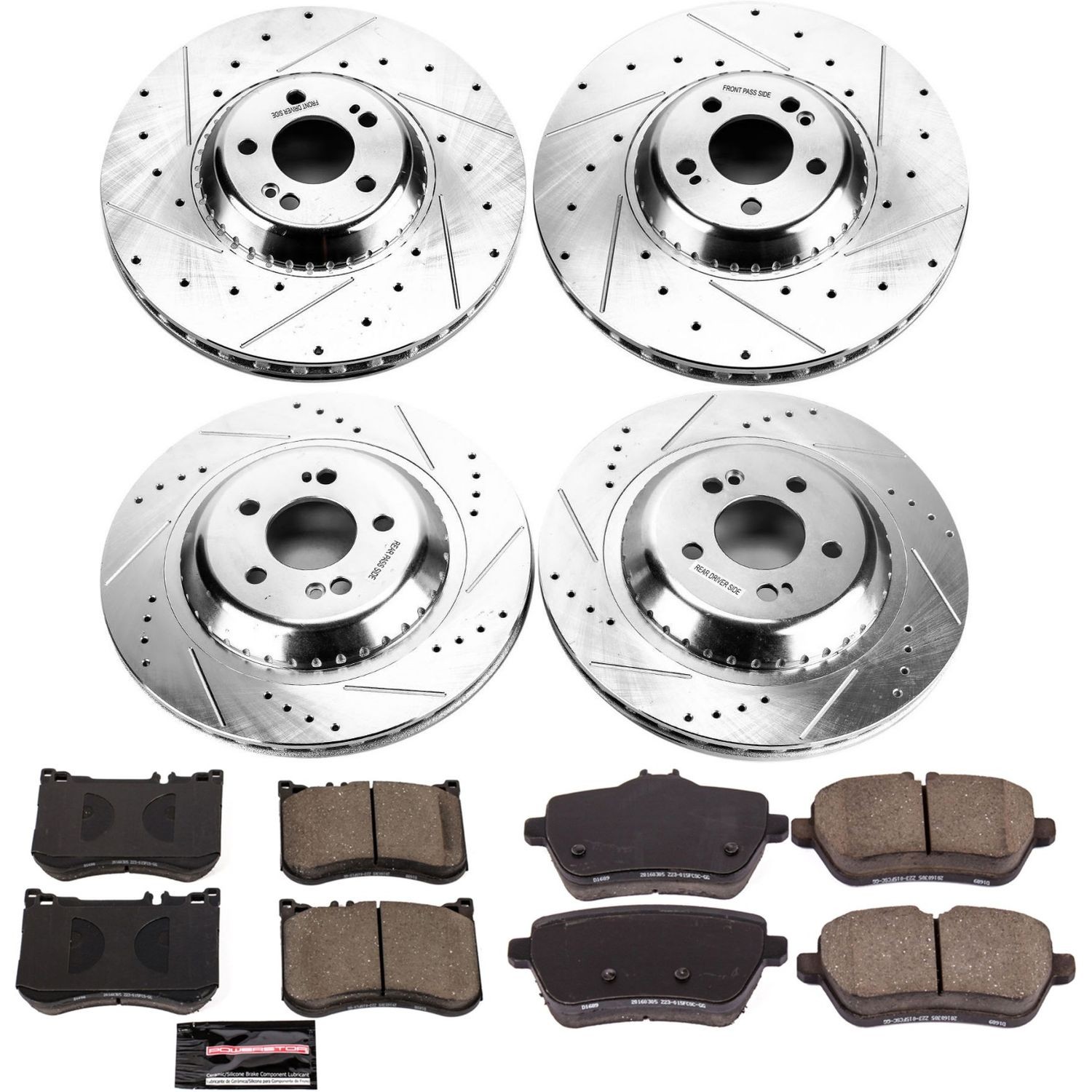 PowerStop Z23 Evolution Sport Front & Rear Brake Kit - 6-Pc, Carbon-Fiber Ceramic, Drilled & Slotted Rotors - 2