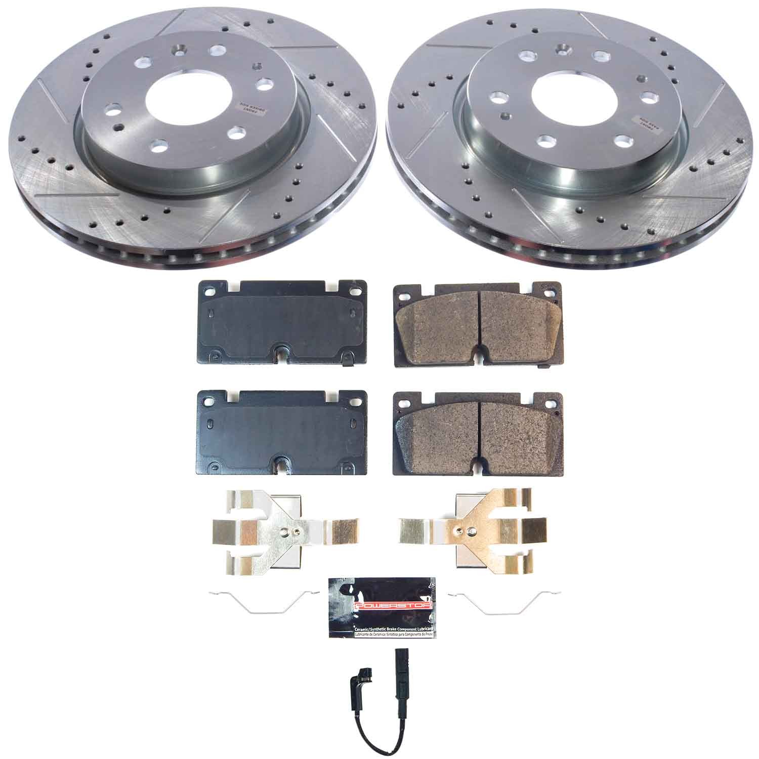 PowerStop Z23 Evolution Sport Front Brake Kit - 6-Pc, Carbon-Fiber Ceramic, Drilled & Slotted Rotors - 2
