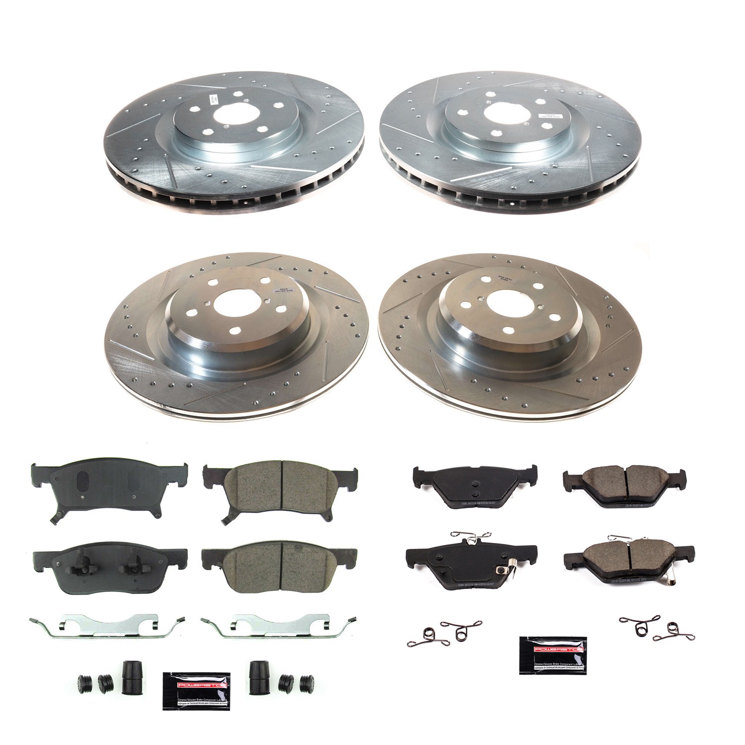 PowerStop Z23 Evolution Sport Front & Rear Brake Kit - 4-Pc, Carbon-Fiber Ceramic, Drilled & Slotted Rotors - 2