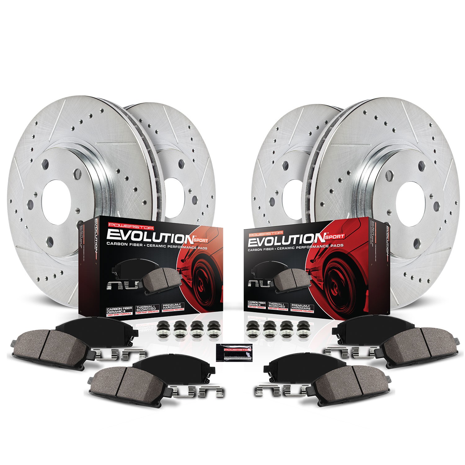 PowerStop Z23 Evolution Sport Front & Rear Brake Kit - 4-Pc, Carbon-Fiber Ceramic, Drilled & Slotted Rotors - Main Image
