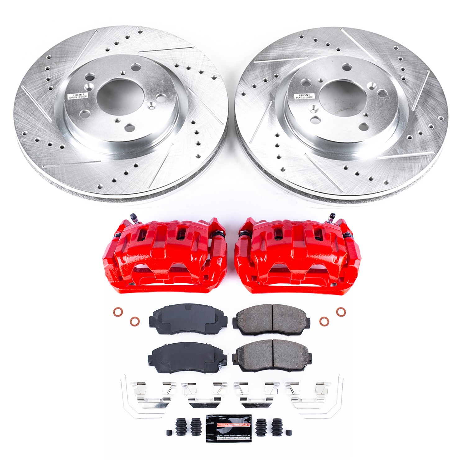 PowerStop Z23 Evolution Sport Front Brake Kit - 8-Pc, Carbon-Fiber Ceramic, Drilled & Slotted Rotors - 2