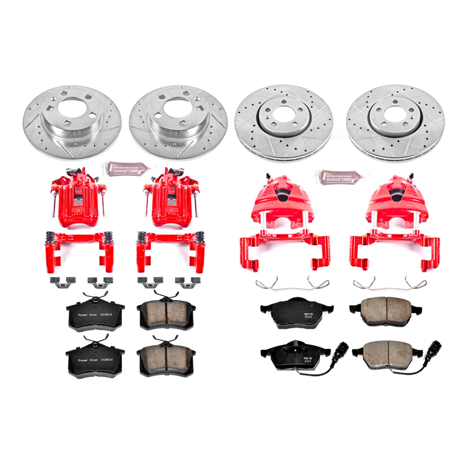 PowerStop Z23 Evolution Sport Front & Rear Brake Kit - 8-Pc, Carbon-Fiber Ceramic, Drilled & Slotted Rotors - 2