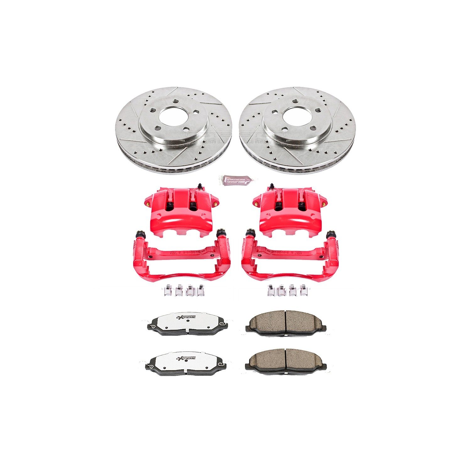 PowerStop Z26 Street Warrior Front Brake Kit - 8-Pc, Carbon-Fiber Ceramic, Drilled & Slotted Rotors