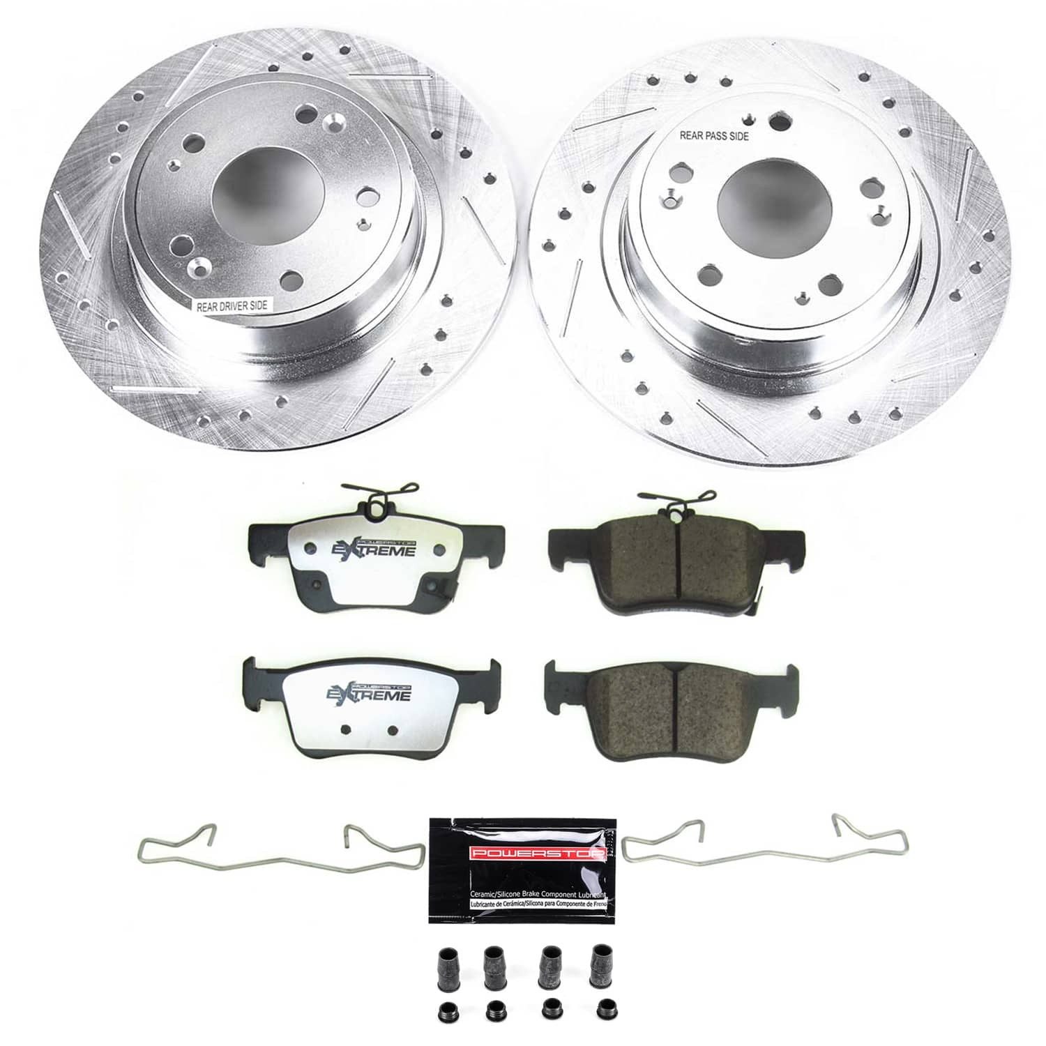 PowerStop Z26 Street Warrior Rear Brake Kit - 4-Pc, Carbon-Fiber Ceramic, Drilled & Slotted Rotors
