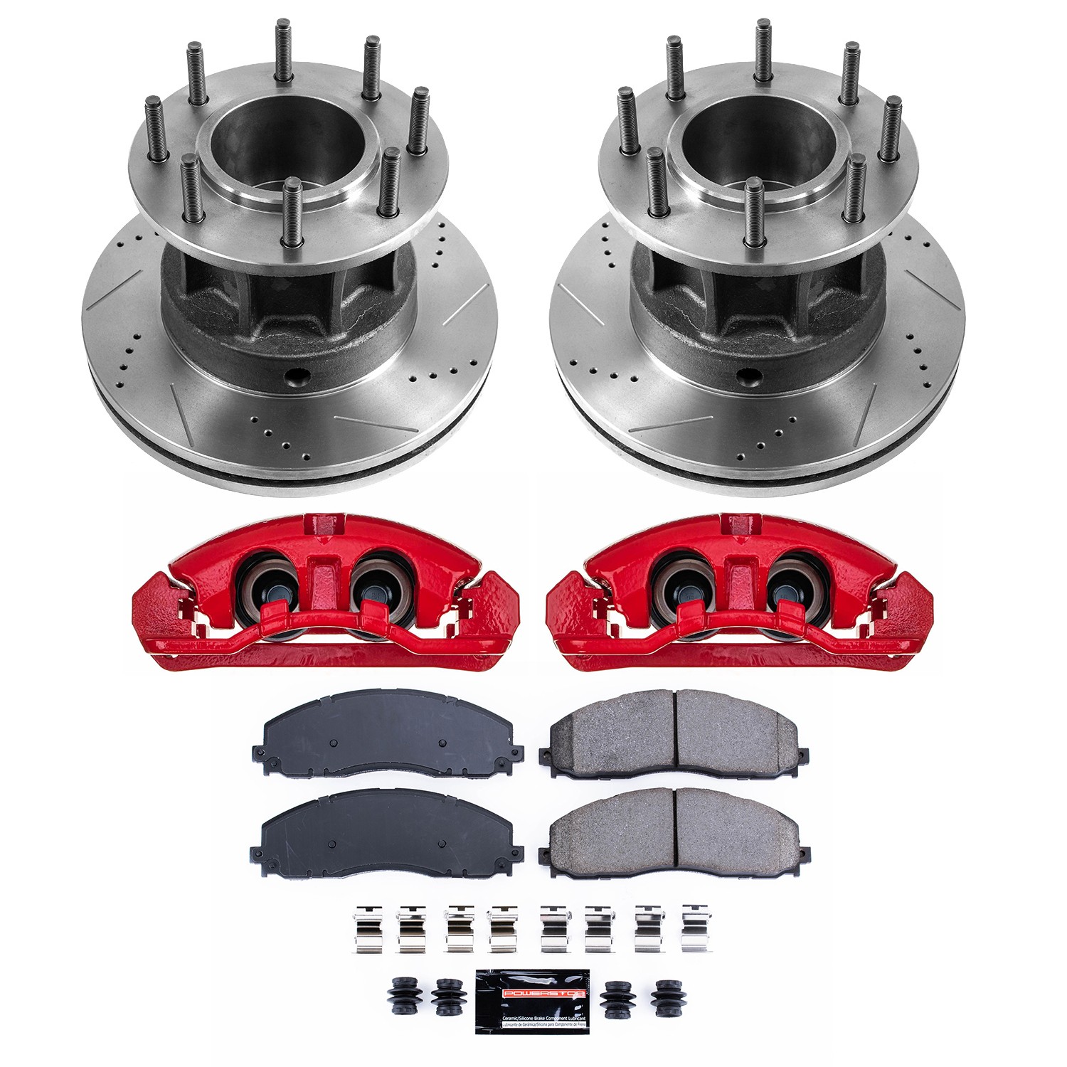 PowerStop Z23 Evolution Sport Front Brake Kit - 8-Pc, Carbon-Fiber Ceramic, Drilled & Slotted Rotors - 2
