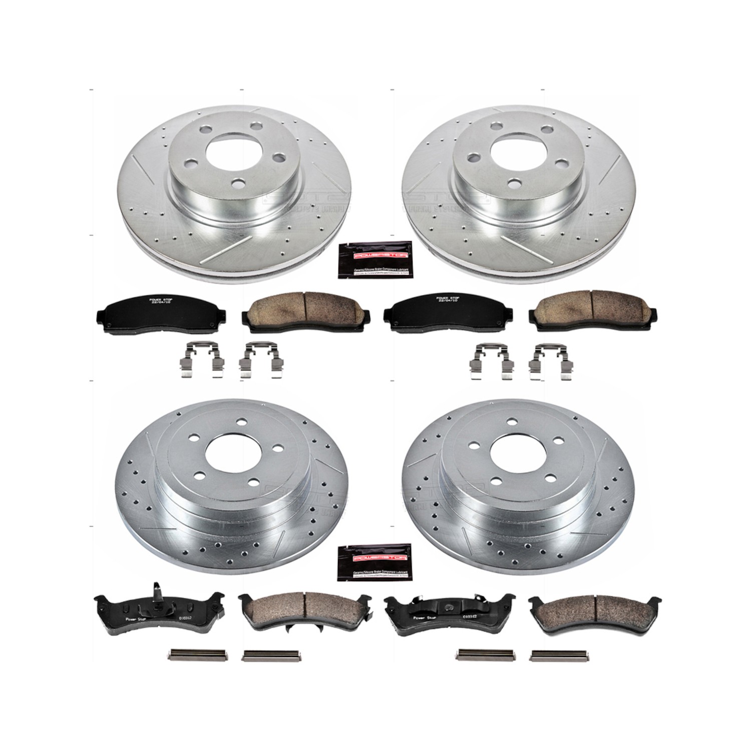 PowerStop Z23 Evolution Sport Front & Rear Brake Kit - 4-Pc, Carbon-Fiber Ceramic, Drilled & Slotted Rotors - 2