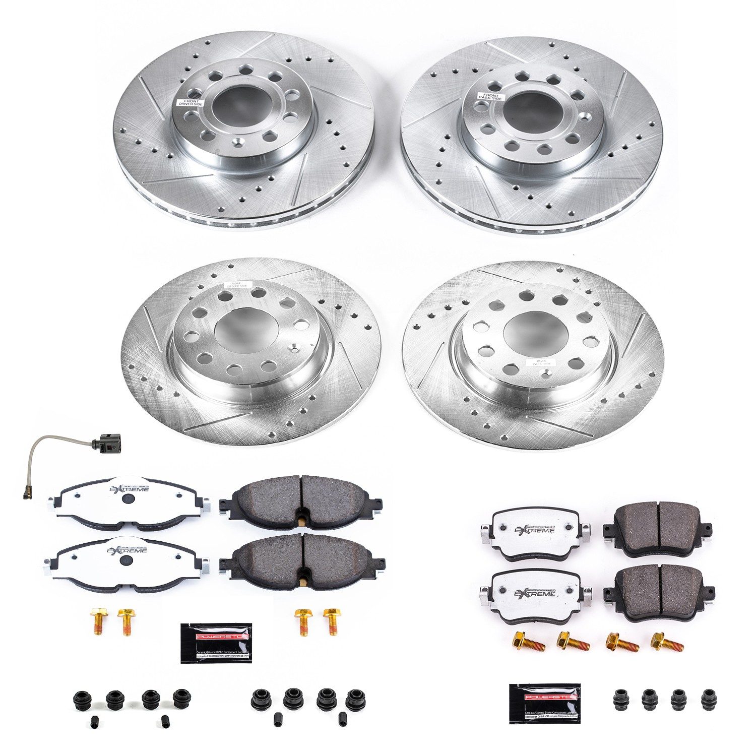 PowerStop Z26 Street Warrior Front & Rear Brake Kit - 6-Pc, Carbon-Fiber Ceramic, Drilled & Slotted Rotors