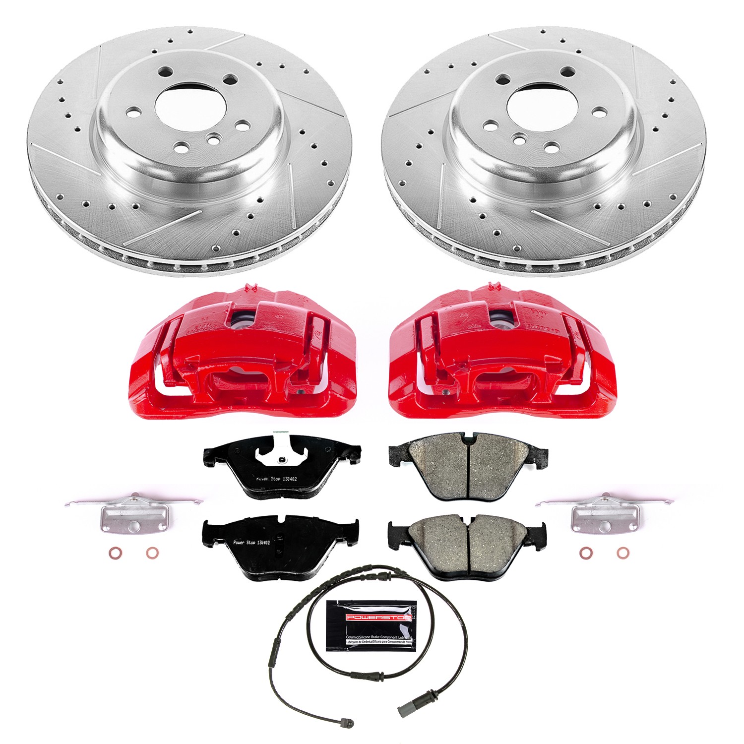 PowerStop Z23 Evolution Sport Front Brake Kit - 9-Pc, Carbon-Fiber Ceramic, Drilled & Slotted Rotors - 2