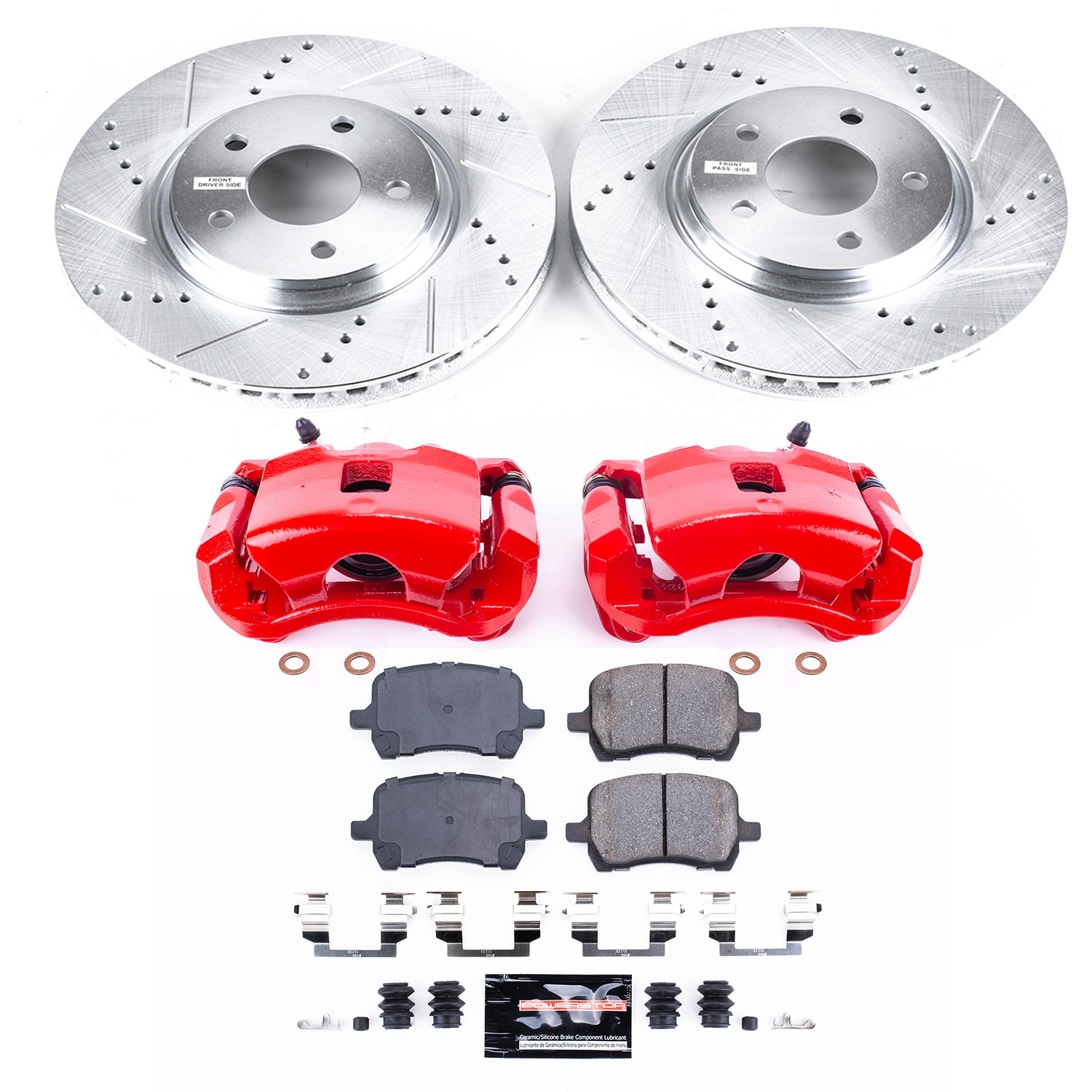 PowerStop Z23 Evolution Sport Front Brake Kit - 8-Pc, Carbon-Fiber Ceramic, Drilled & Slotted Rotors - 2